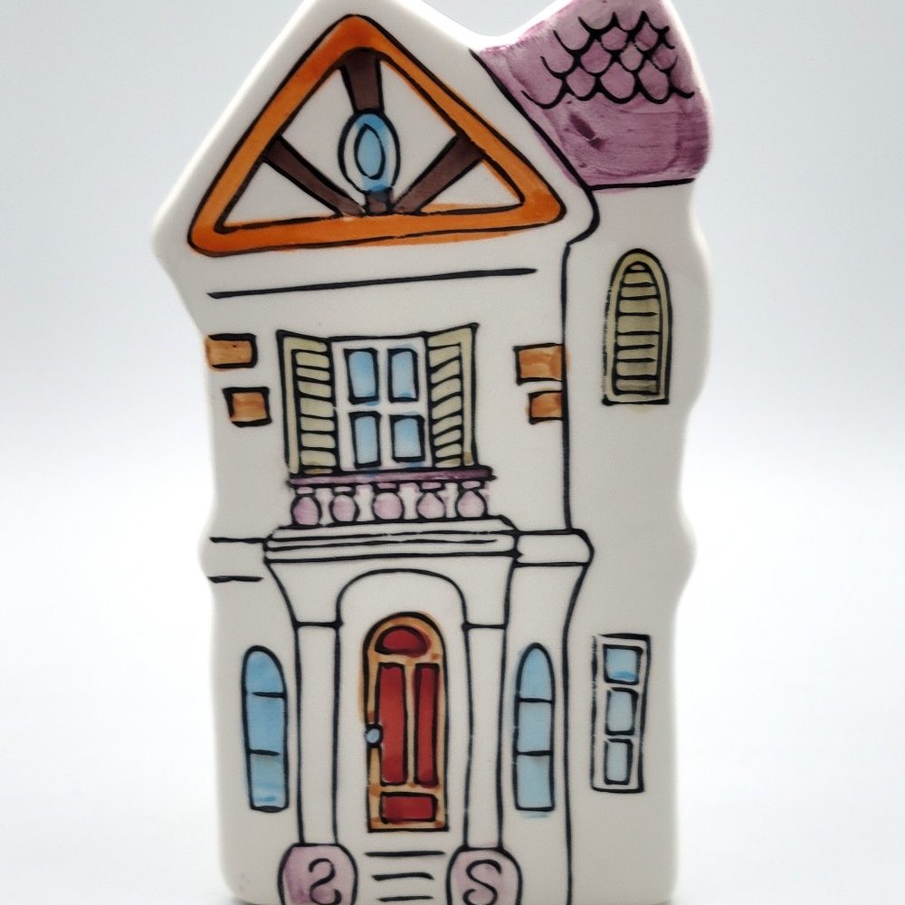 Takahashi Victorian Farm House Wall Pocket Vase Japan Stand Alone or Hanging C